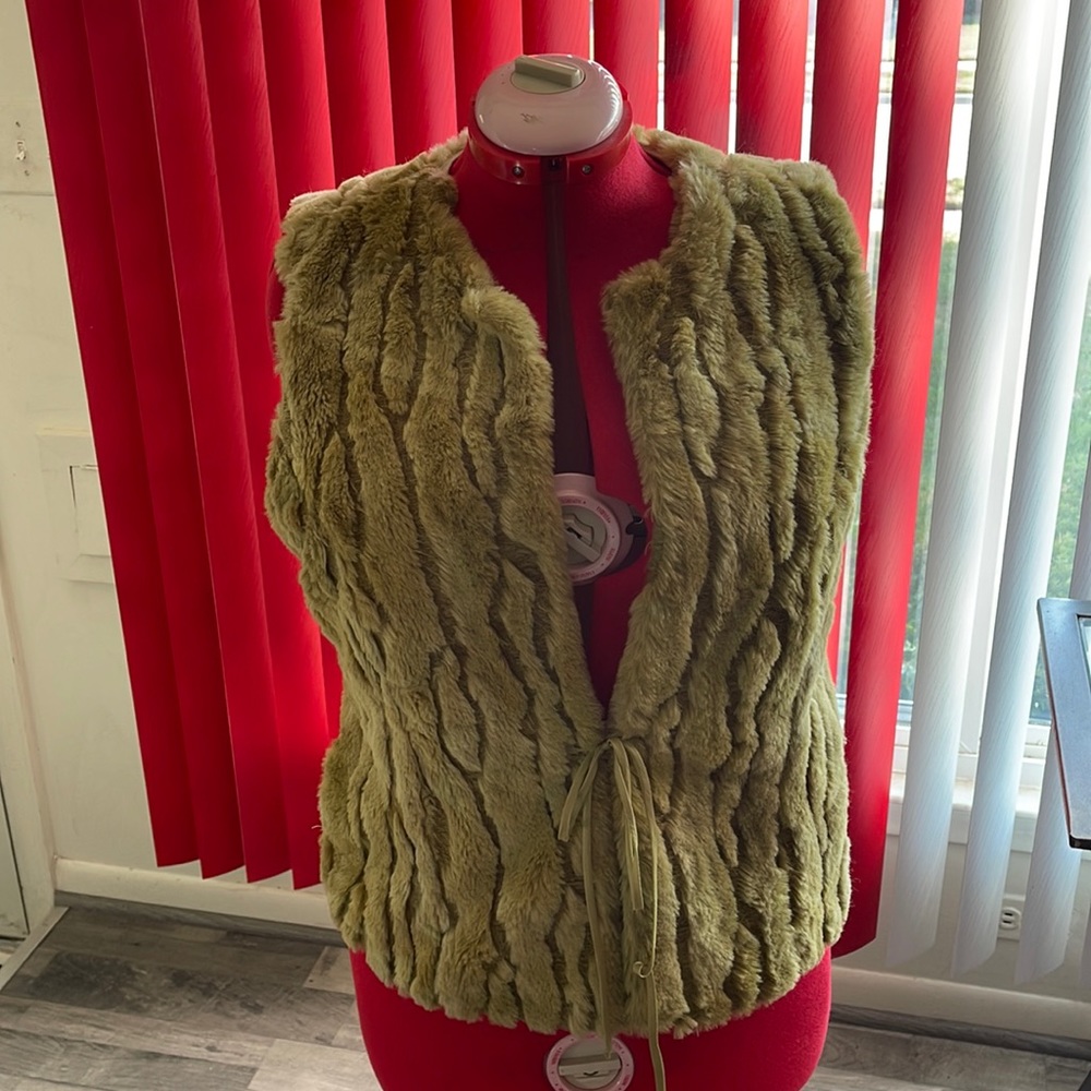 Olive green fun fur vest.